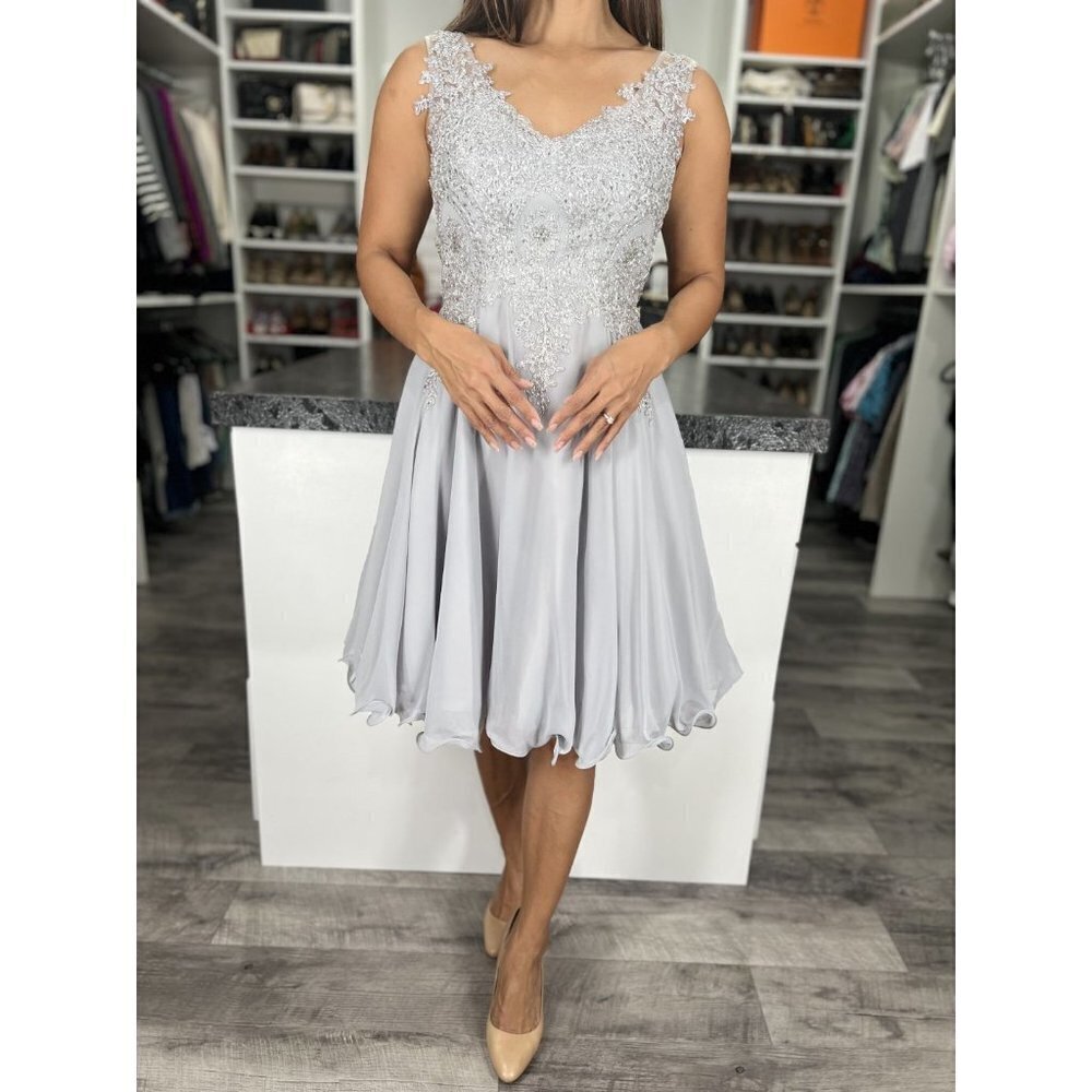 NWT May Queen Silver Embroidered A-Line Dress $118 - Picture 5 of 15